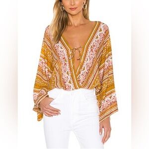Intimately Free People Womens Yellow Patterned Blouse Bodysuit Size XS